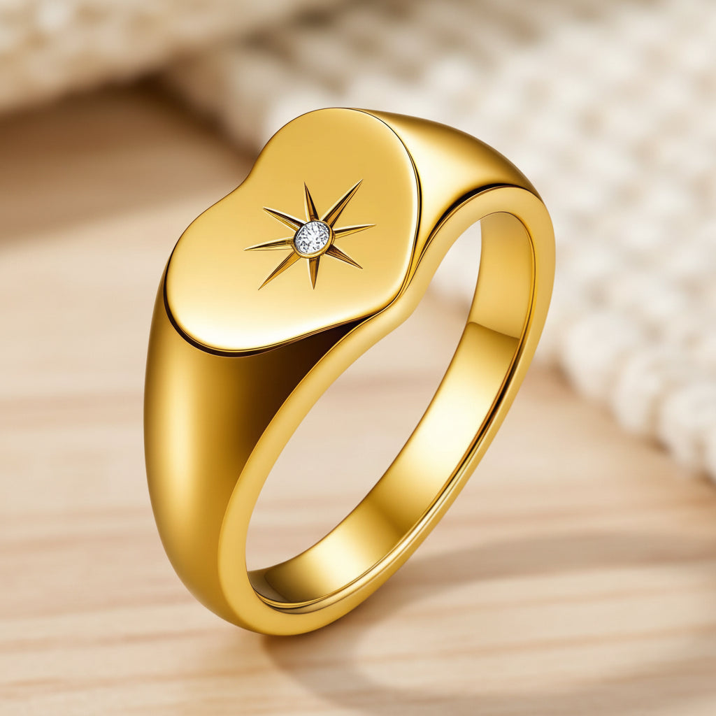 Starburst Heart Signet Ring