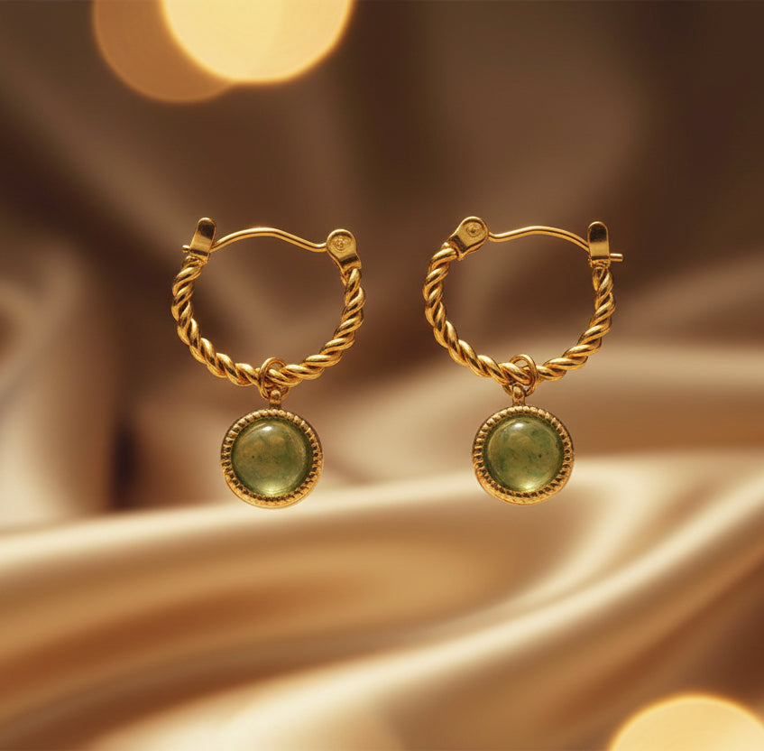 Jade Rope Charm Hoops