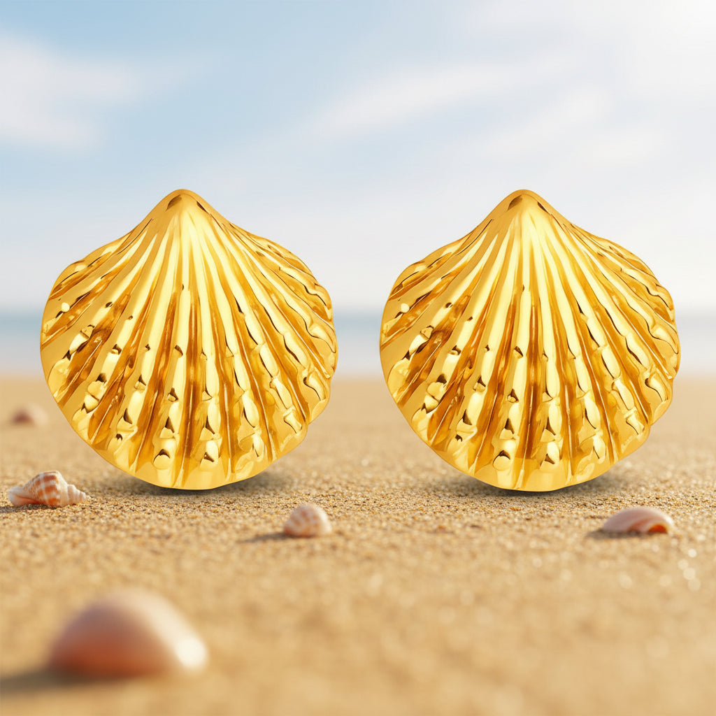 Golden Shore Shell Stud Earrings