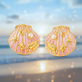 Seashell Pearl Stud Earrings