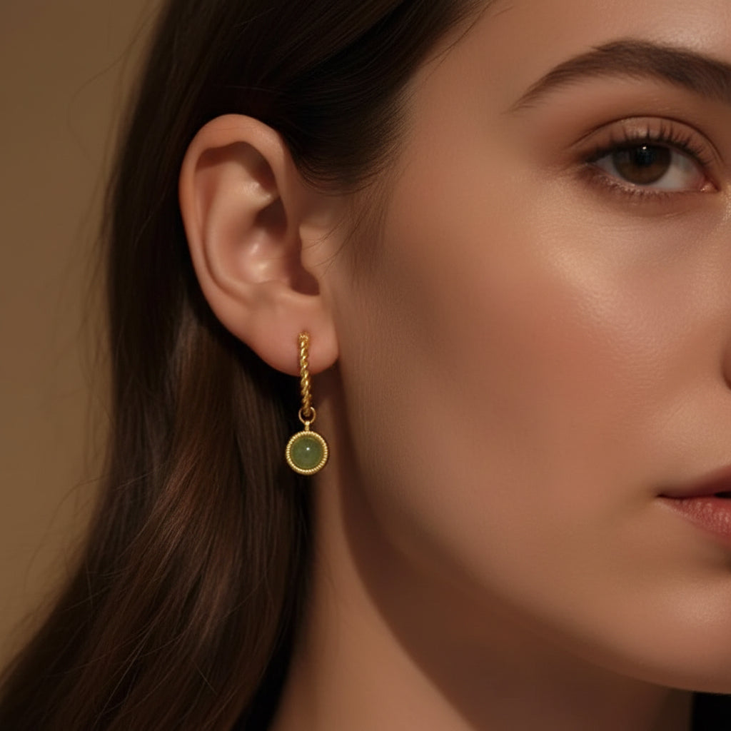 Jade Rope Charm Hoops